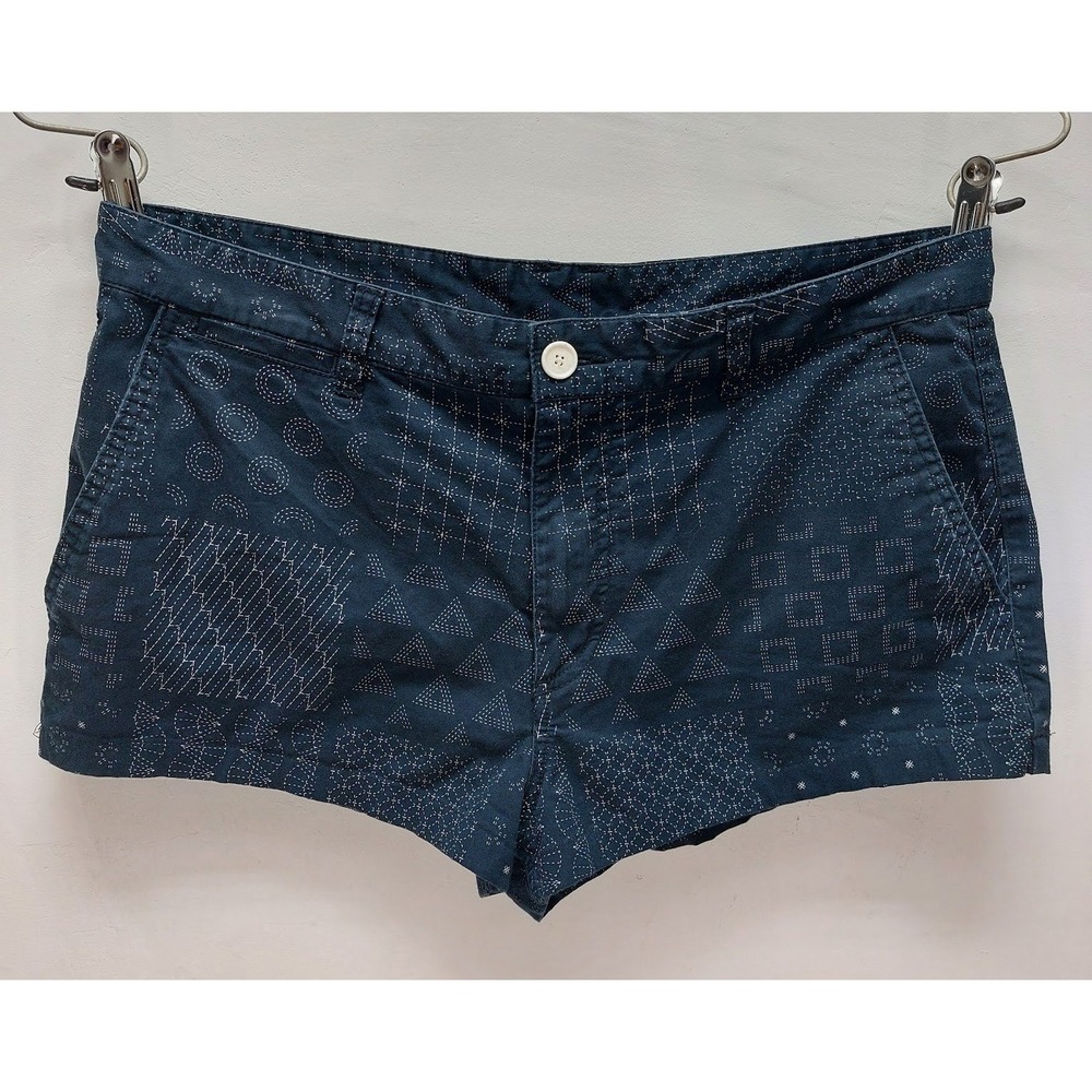 Armani Exchange Shorts Women's 34 Navy Sashiko Geometric Print Stretch Cotton